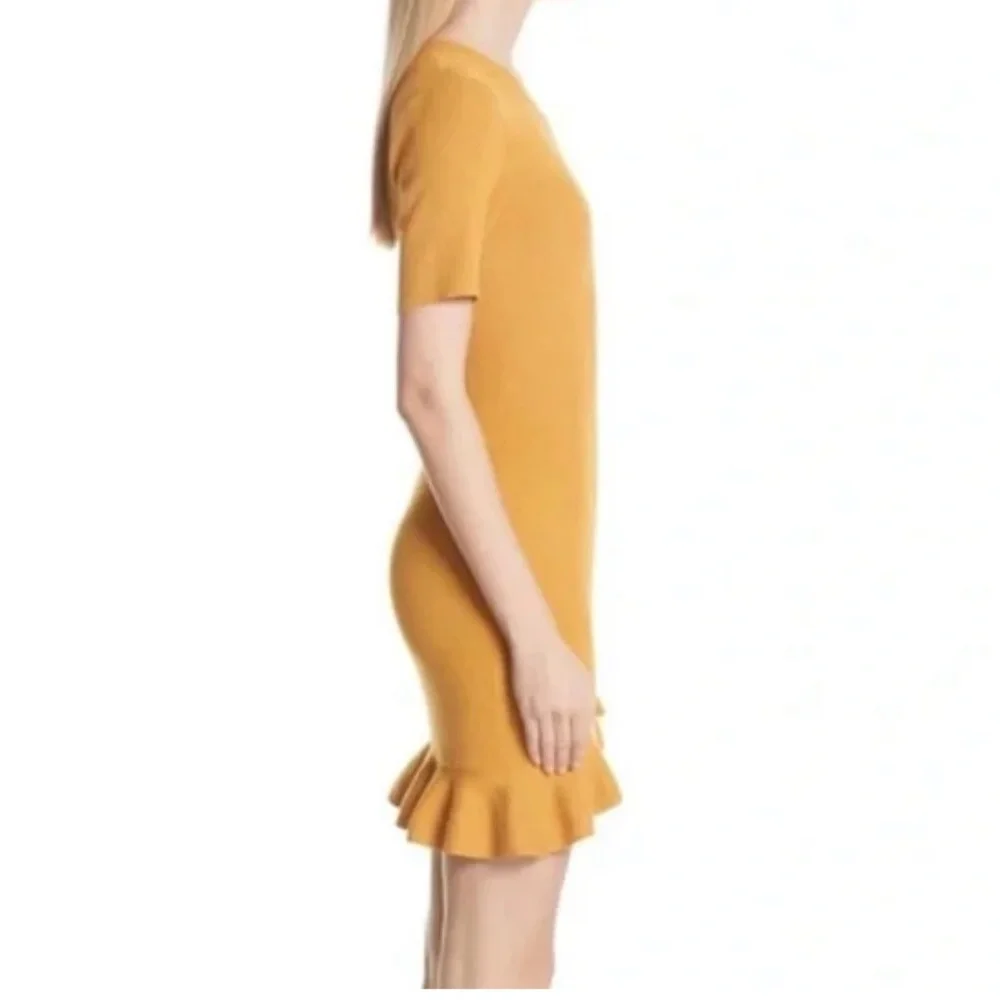 A.L.C golden yellow Tulum Ribbed ruffle hem short sleeve mini sweaterdress - Picture 2 of 5